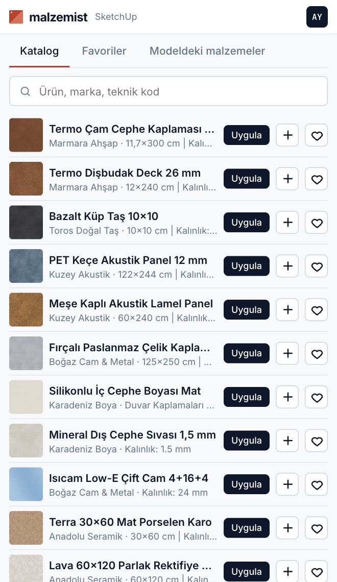 SketchUp içinde Malzemist paneli